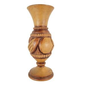 Vintage 8" Hand-Carved Wood Vase Folk Art Symbol Rustic Decor Farmhouse